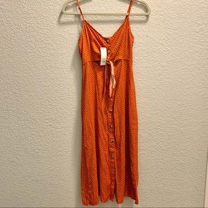 Burnt orange polka dot button up maxi dress